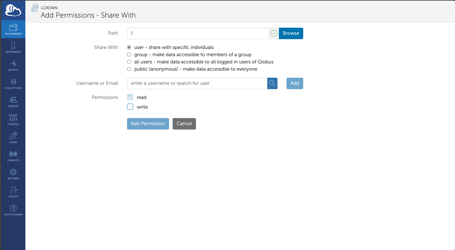 Globus Add Permissions