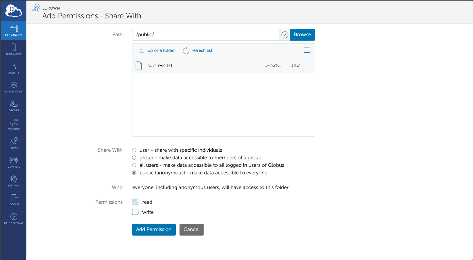 Globus Anyone Permissions