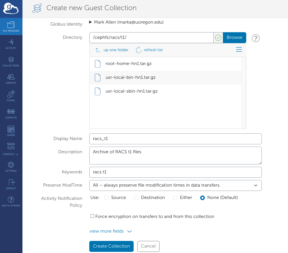 Globus File Manager Page