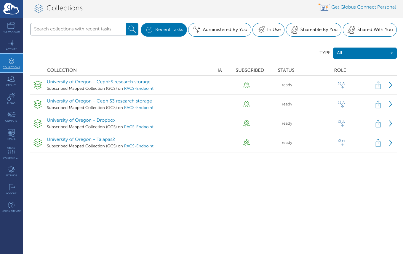 Globus File Manager Page