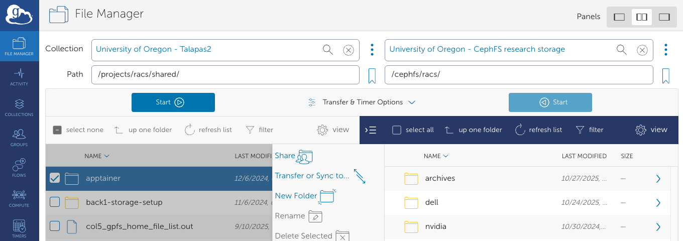 Globus File Manager Page